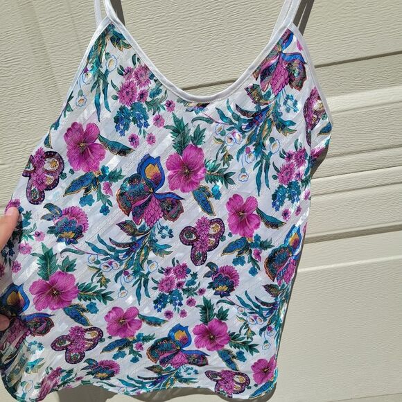 Vintage floral shimmer glam spaghetti strap tank top small - Picture 3 of 6